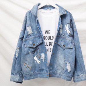Loose skinny short ripped denim jacket